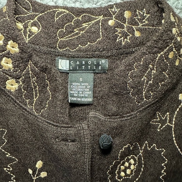 Carole Little Brown Wool Cardigan with Floral Embroidery - Picture 3 of 8